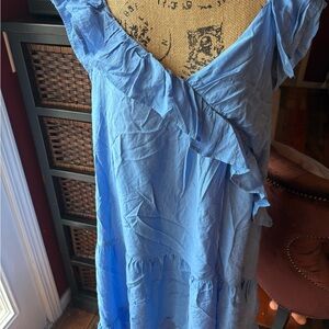 Arula Blue Ruffled V-Neck Dress